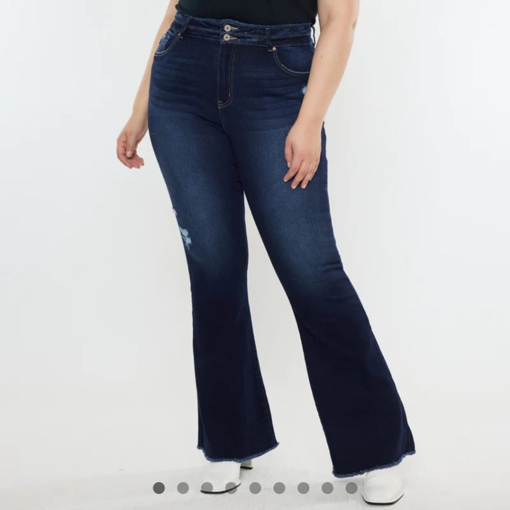 Kancan Gill High Rise Split Flare Frayed Hem Jeans - Picture 3 of 16